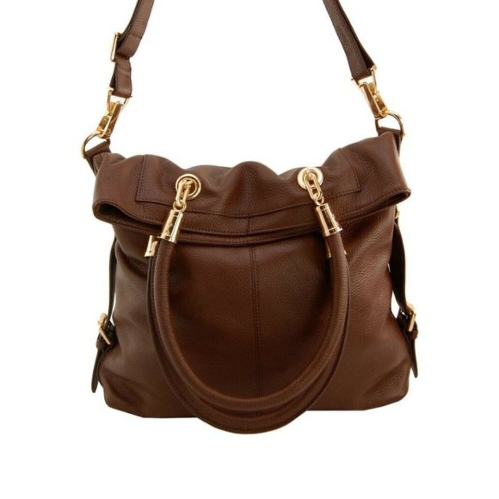 Kristen Bell Erica Anenberg Sutton Foldover Crossbody Camel Leather Bag
